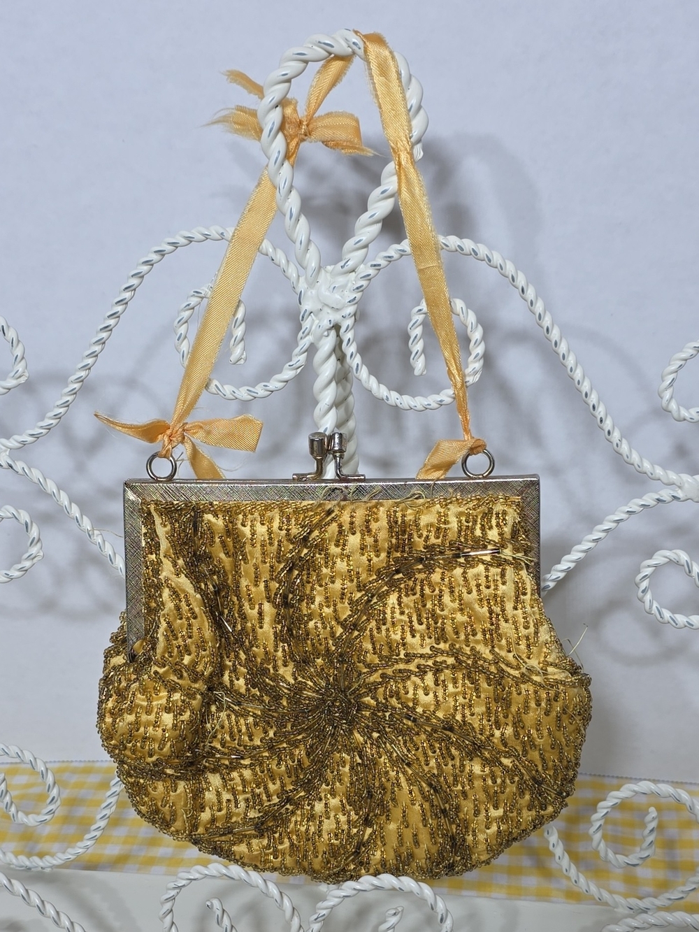 Gold Beaded Evening Clutch Handbag- Vintage